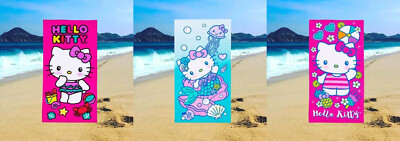 Hello Kitty Beach Towel for Kids Girls or Toddler NWT Sanrio 27  x 54  PINK BLUE