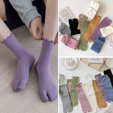 Women's Split Toe Socks Japanese Kimono Flip Flop Two Fingers Tabi Solid Hosiery