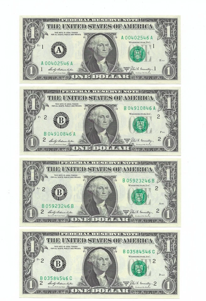 1969B $1 conjunto completo de blocos regulares. 23 notas não circuladas. Serial #s End 46 - Imagem 2 de 4