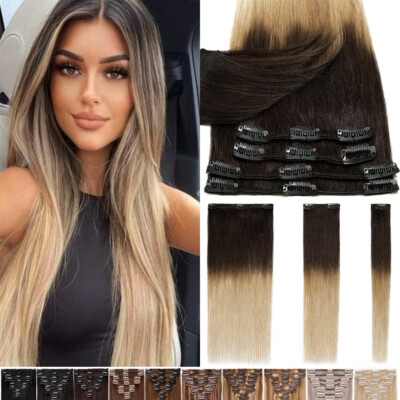ON CLEARANCE Clip in 100% Real Natural Remy Human Hair Extensions 8 Pcs BLONDE Z