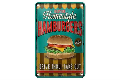 Blechschild Essen 12x18 cm Hamburgers enjoy our Homestyle Deko Schild