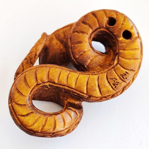 Y8741 - Netsuke de madera de boj tallada a mano de 2" - serpiente feroz - Imagen 5 de 7