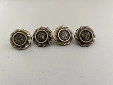 4 Antiqued Brass Finish Small Round Knobs Drawer Pulls