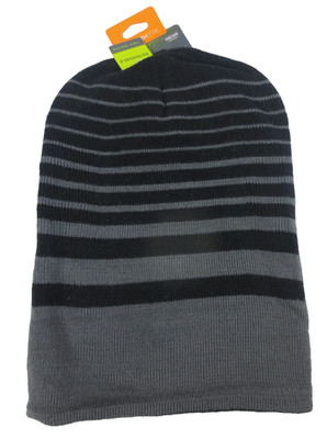 Tek Gear Warm Tek Black Gray Striped Knit Beanie Reversible Unisex Skull Cap