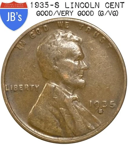 1935-S Lincoln Wheat Cent Penny - Circulated Good/Very Good (G/VG)