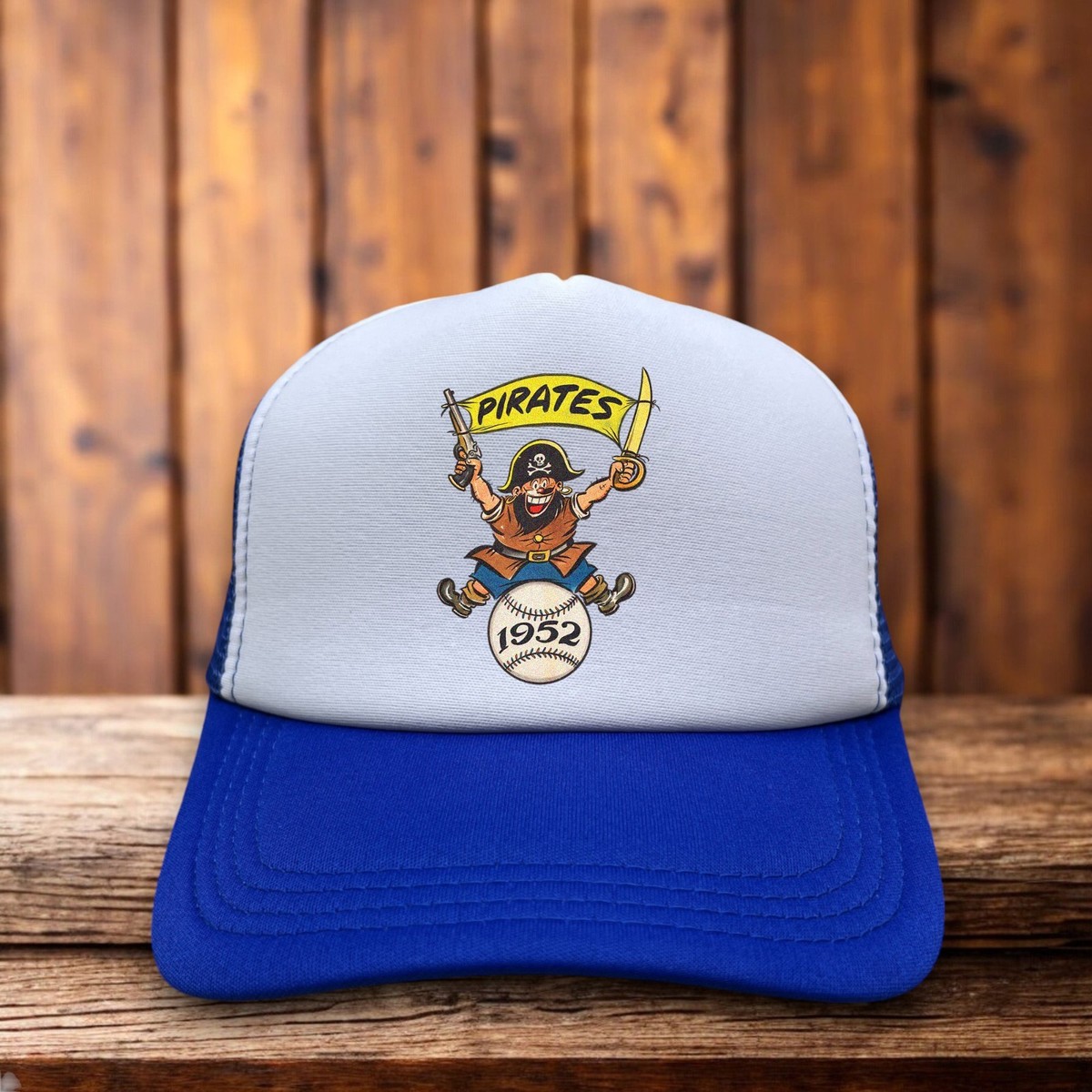 Pittsburg Pirates Mens Trucker Hat Blue Snapback 1952 Vintage Logo