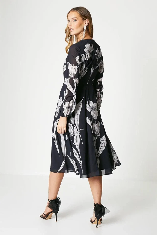 Vestido Ex Coast Midi Para Mujer Negro Blanco Colocación Monocromo Forrado en Orquídea Foto 3 de 4