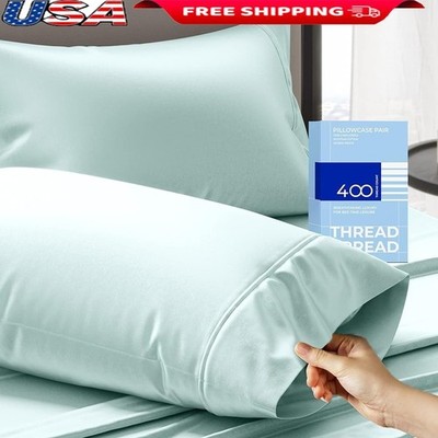 400 Thread Count Cotton Pillowcases Standard Queen Size Set of 2 Eco-Friendly US
