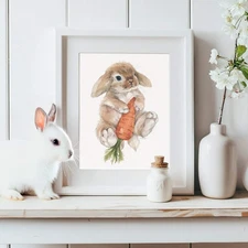 Fine Art Print Giclée Poster Carrot Keeper Rabbit Wall Art Nursery Decor