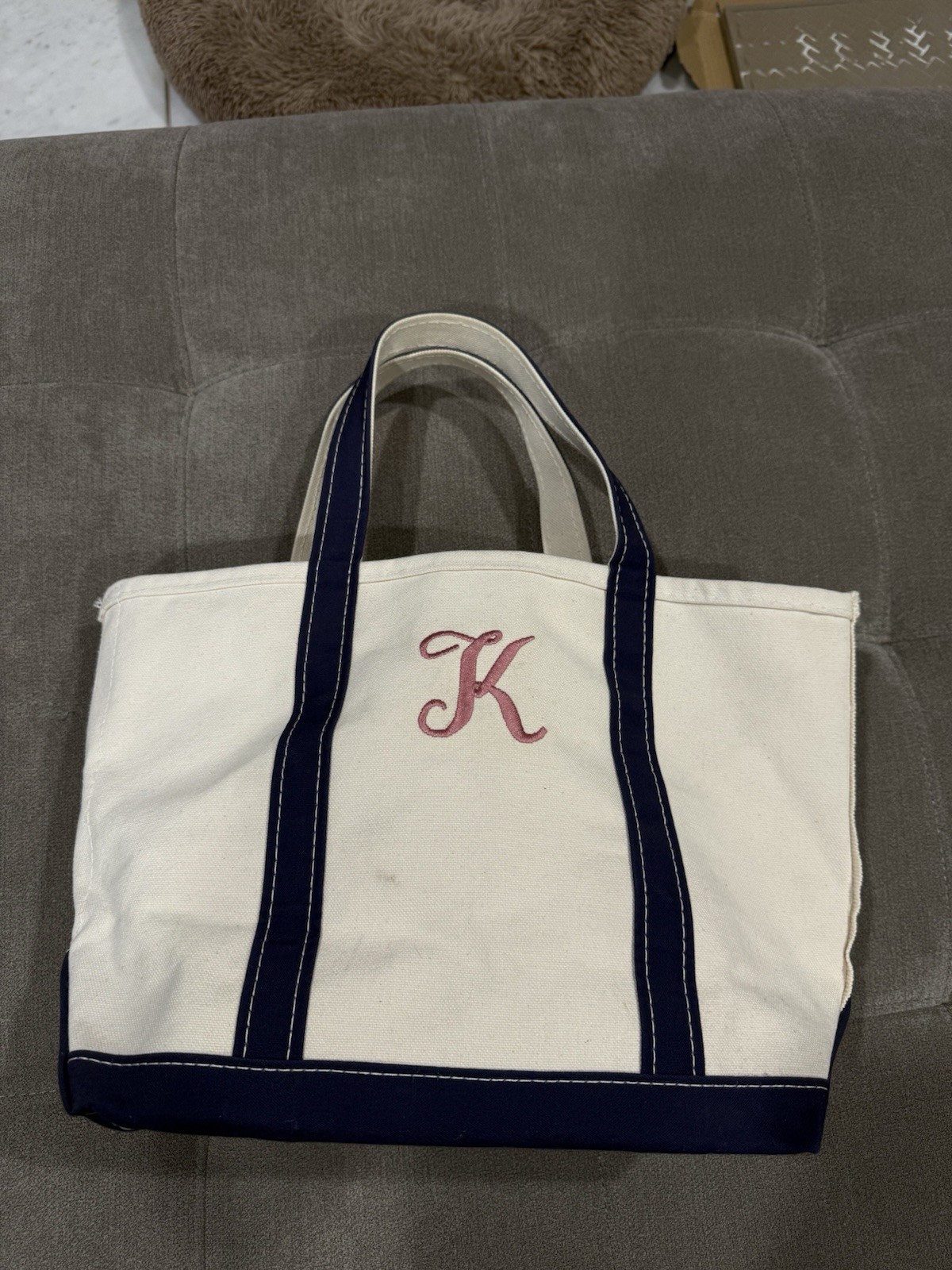 Vintage 90s LL Bean Canvas Boat and Tote Bag Medium USA Made Navy Blue K