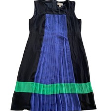 Ann Taylor LOFT Dress Womens 0 Blue Green Black Mini Accordian Pleat Mini
