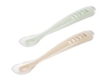 BEABA Baby's First Foods Soft Silicone Spoon Set w/ Travel Case - Sage/Cloud