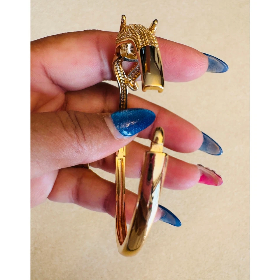 БРАСЛЕТ: Тигровая Голова Медное Основание с Сверкающими Зелеными и Прозрачными Циркониями, Новый в упаковке - Изображение 3 из 4