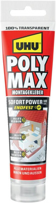 UHU POLY MAX Montagekleber 10 SEK SOFORT POWER Tube, Universeller, Glasklarer Mo