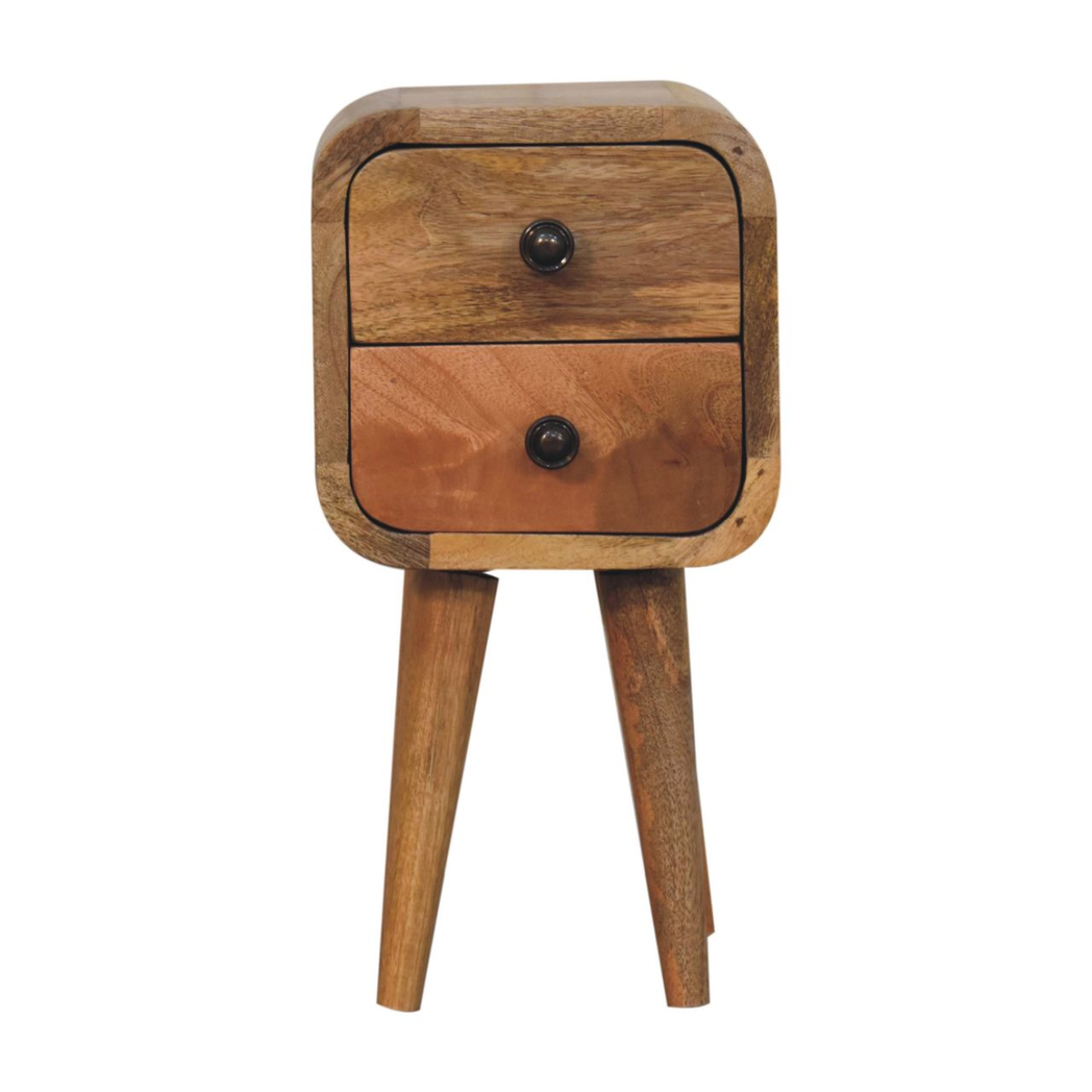 Artisan Furniture Oak-Ish 2 Drawer Solid Wood Extra Mini Curved Bedside Table - Image 2