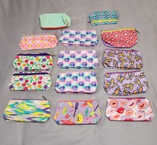 Clinique and Elemis Cosmetic Bag Lot 17pc Travel Makeup Pouch Floral Geometric