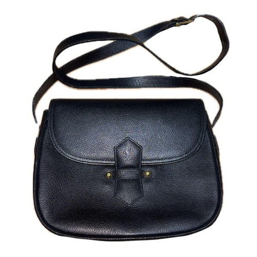 Yves Saint Laurent Crossbody Shoulder Bag Black Leather Gold Metal Logo Women's