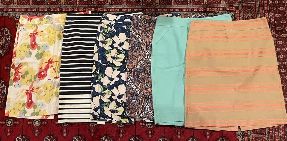 6 Лот JCrew карандаш юбка женские размеры 8, 10 узор, цветочный, полоски, пейсли - Изображение 2 из 4