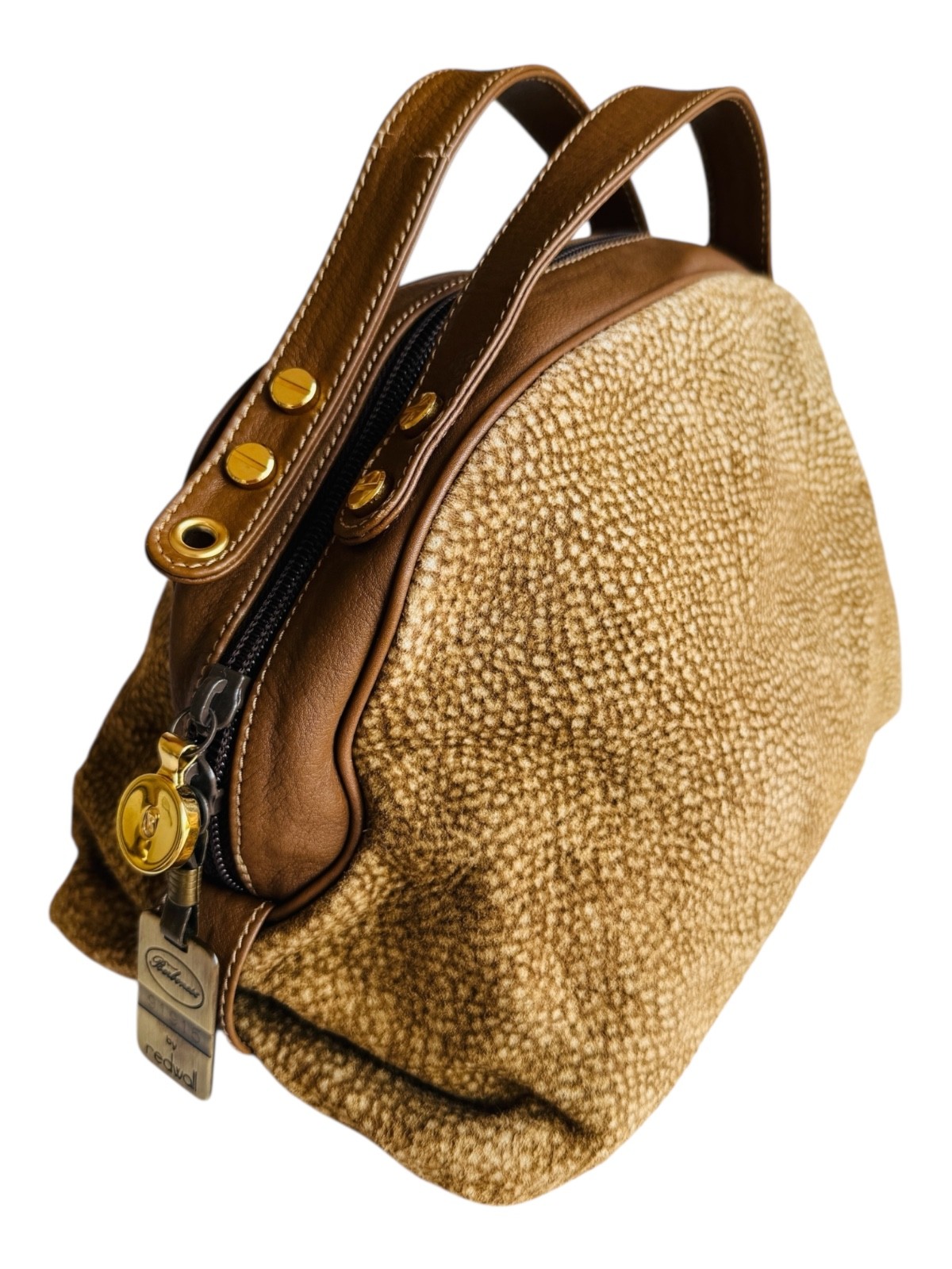 Borsa a mano vintage Borbonese by Redwall 91915 manico superiore bordo pelle Oro Occhi