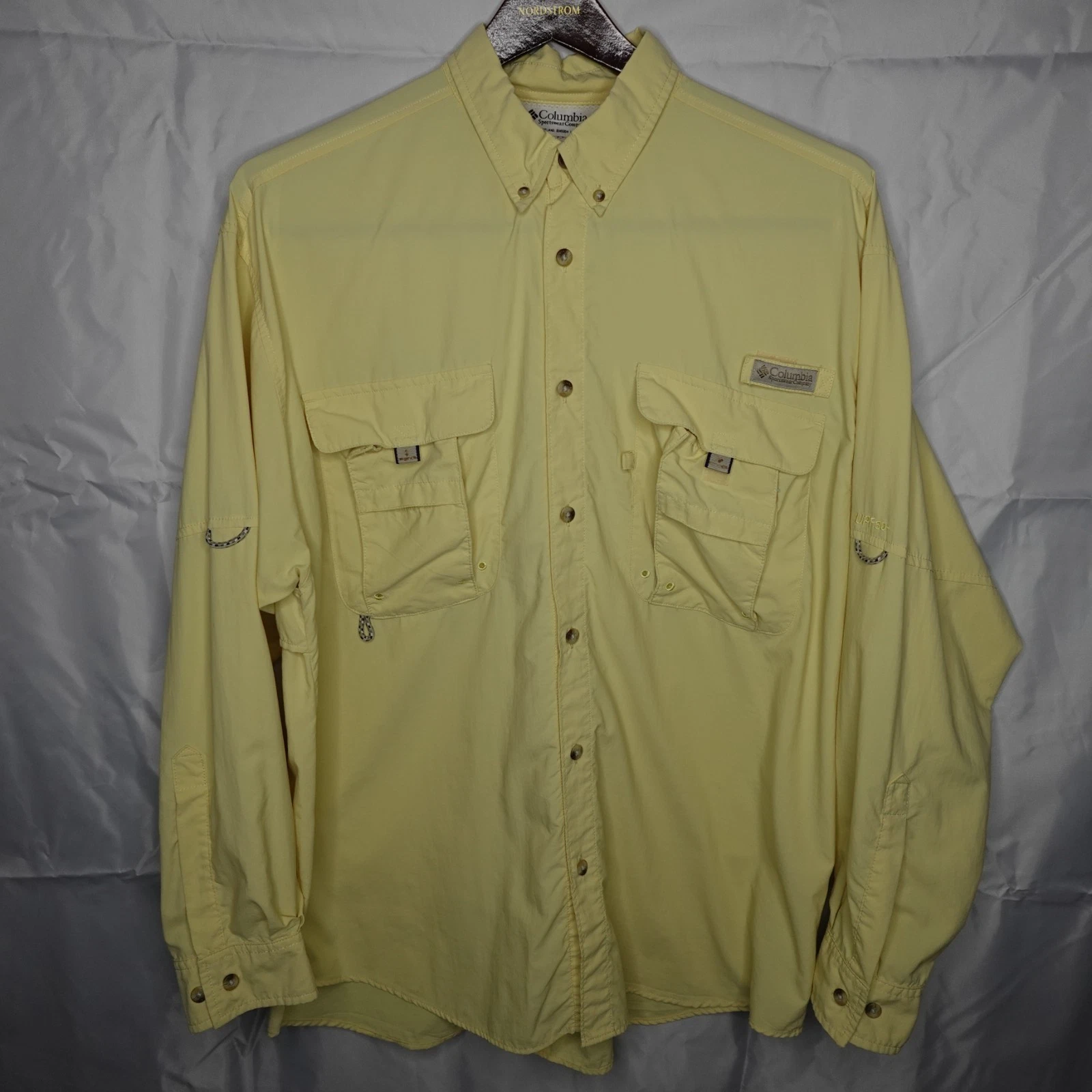 Columbia PFG Mens Shirt Large Yellow Long Sleeve Fishing Vented Button Up