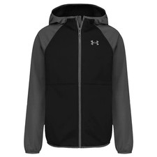 Under Armour Boys Hooded Full Zip Jacket Black Gray Size L 14/16 UJFIM03F-076