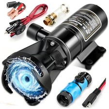 RV Macerator Pump 12V, 12 GPM Portable RV Sewer Pump with 10 FT Lift, Self Blue