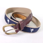 South Carolina Ribbon Belt 38 Flag Moon Palmetto Canvas Leather Brass Buckle Vtg