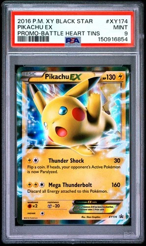 2016 POKEMON XY BLACK STAR PROMO BATTLE HEART TINS #XY174 PIKACHU EX PSA 9