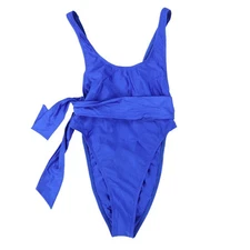 Ris-K Womens One Piece Swim Suit Wrap Around Stretch Comfort High Leg Blue New