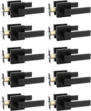 10 Pack Square Privacy Door Levers Locksets in Matte Black Finish, Bed/Bath Door