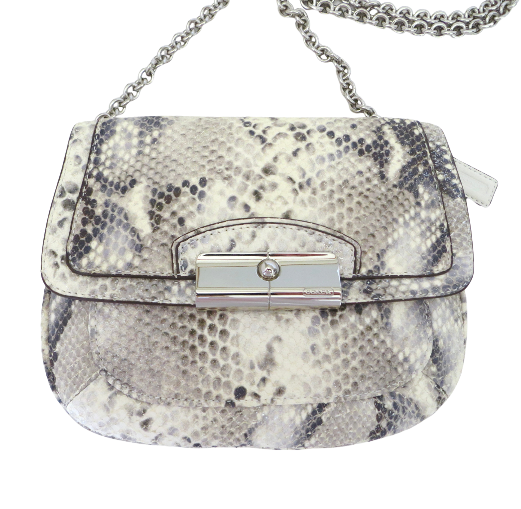 New Coach Kristin Python Embossed Reptile Crossbody Purse Ivory