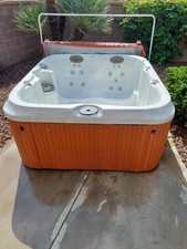 Square Hot Tub with Hydrotherapy Jets, White Orange Panel, Cover