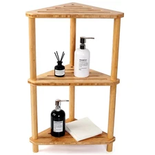 Bamboo Corner Shower Caddy Stand 3-Tier Waterproof,Free Standing Bathroom Cor...