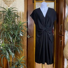Banana Republic Black Midi Dress 14 Ruched Front Pockets NWT Work Occasion Plus