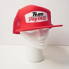 VTG Team Payless Cashaways Red Trucker Hat Cap Vintage Mesh Back Retro Sportcap