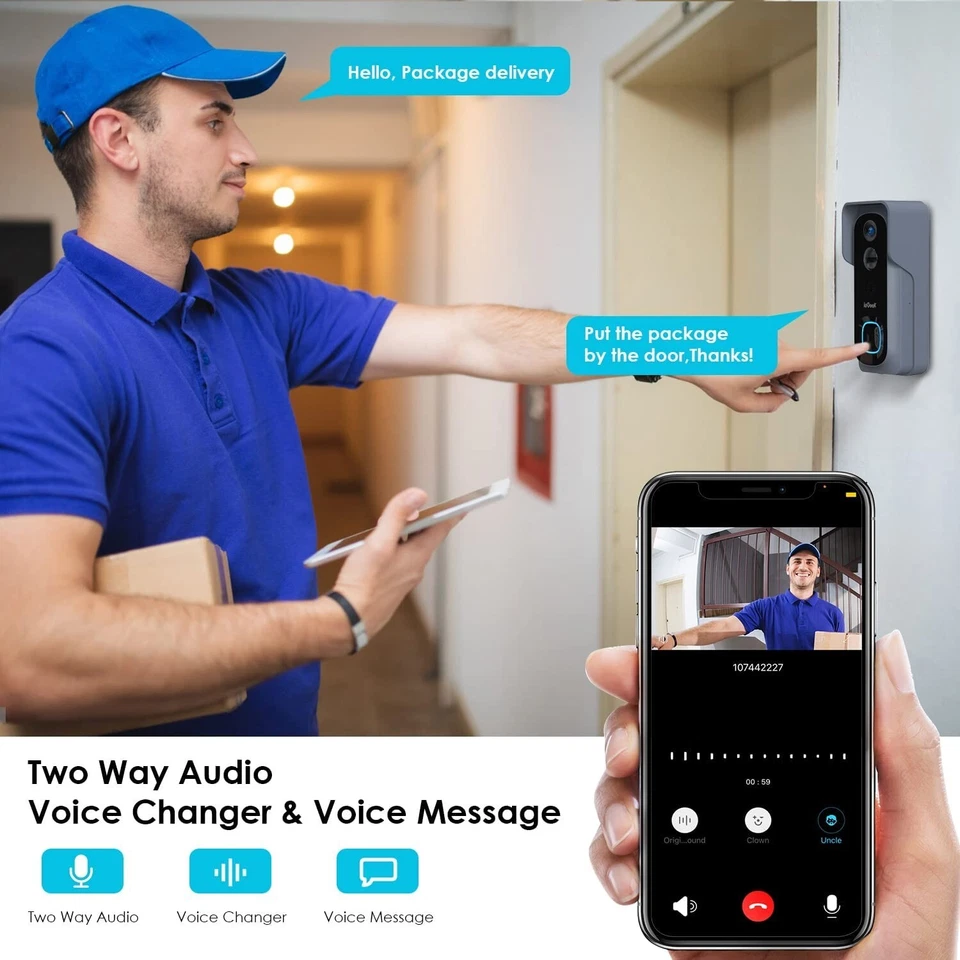 ieGeek 2K Wireless Battery Video Doorbell Camera Smart Home WiFi Chime Bell UK - Image 2 of 4