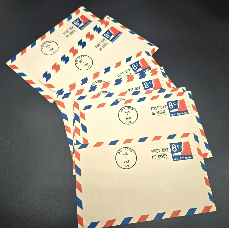 1968 First Day Of Issue 8¢ US Air Mail Postcards Lot Red & Blue Borders LI3002 - Image 2 of 4