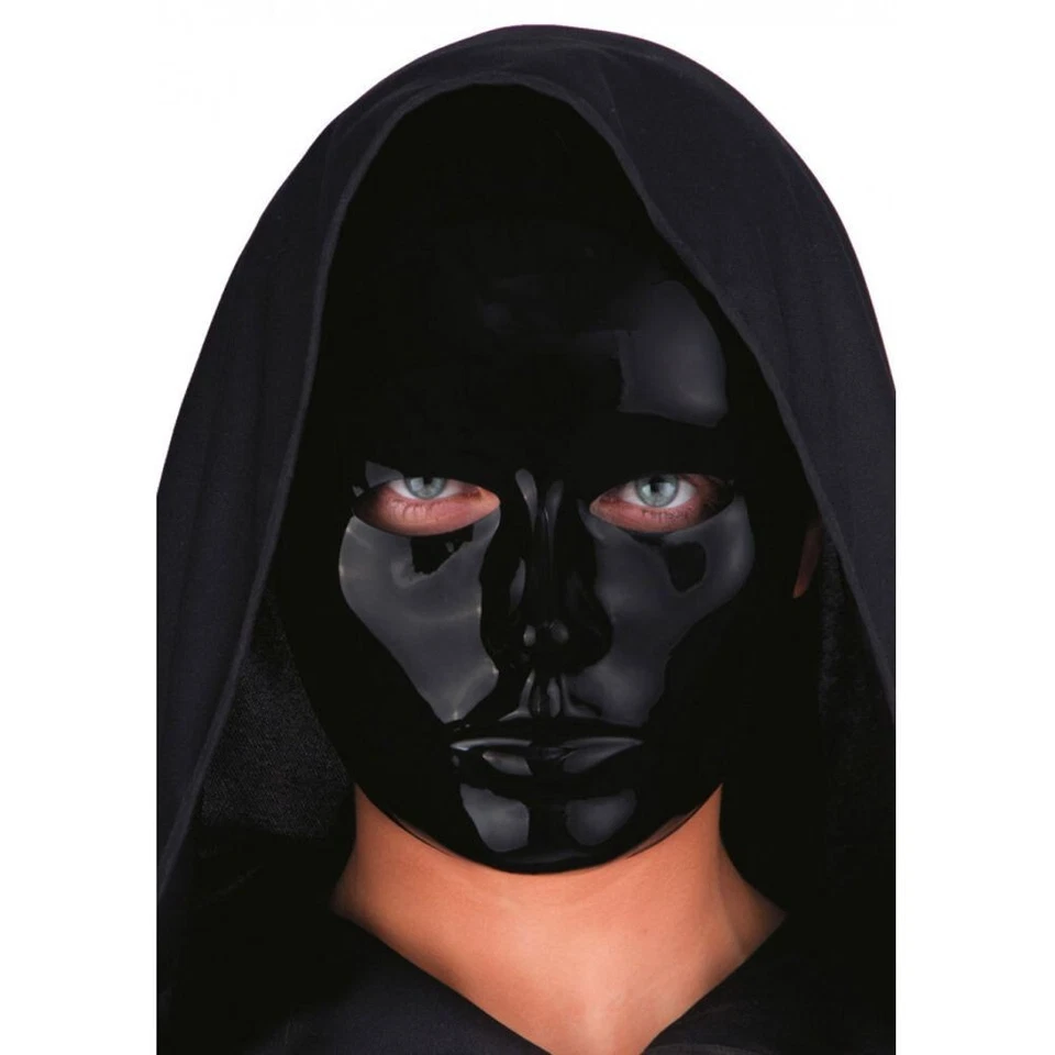 Maschera viso medio anonimo nero in plastica nera domino Carnevale Halloween - Immagine 2 di 3