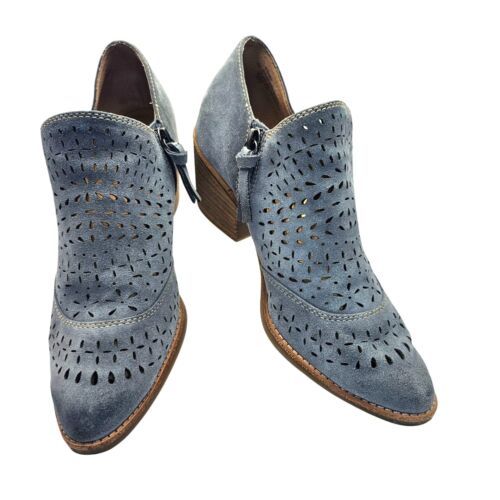 Sofft 8 Amberly Denim Blue Suede Leather Ankle Boots Bootie Lasercut Western