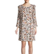 Cream Sanctuary Floral-Print Ruffle Shift Dress, sz L