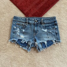 American Eagle Shortie Jean Shorts Womens 4 Cutoff 360 Super Stretch Distressed