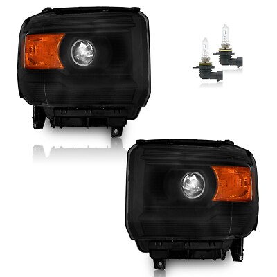 Pair Projector Headlights For 2014-2019 GMC Sierra 1500 2500HD 3500HD w/Bulbs