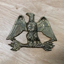 Vintage Brass American Eagle Emblem Wall Hanging Open Wings Arrows Bird 5" x 4"