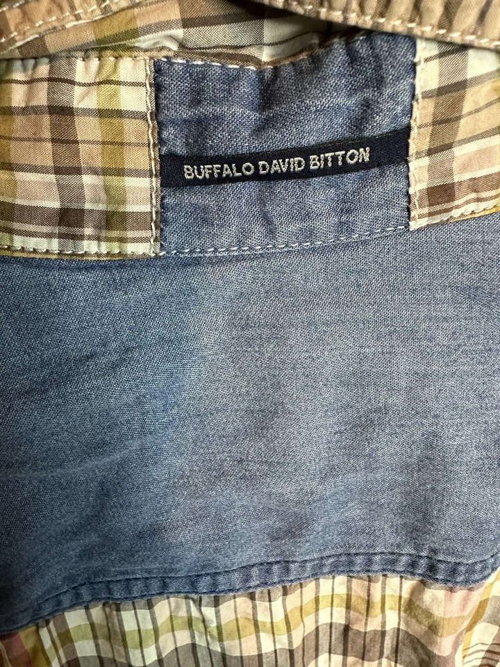 Camisa Buffalo David Bitton Para Hombres M Beige A Presión Cuadros Abotonada Manga Larga Western Foto 4 de 4