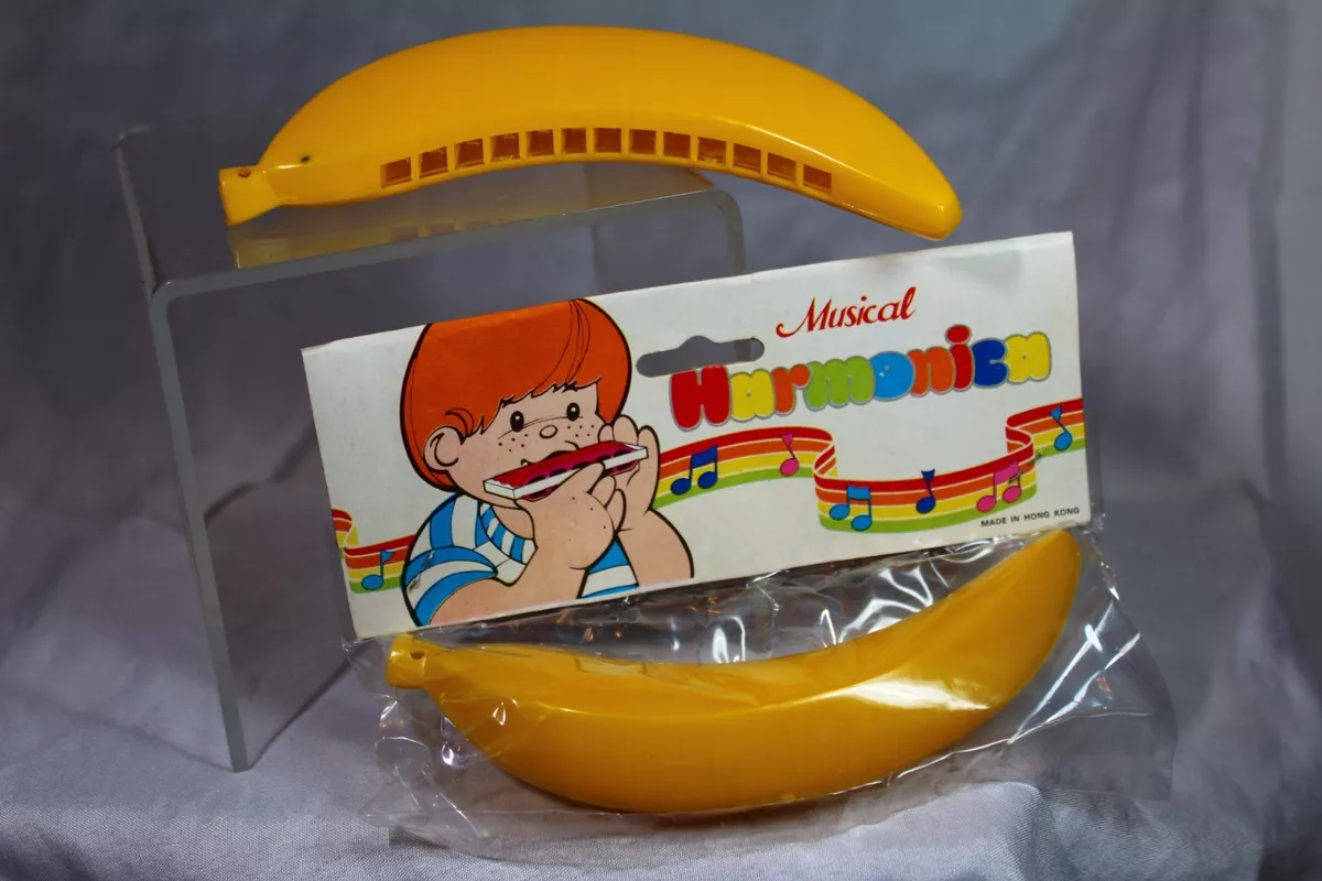 2 Banana Harmonicas NOS In Pkg VTG Mid Century Hong Kong Plastic