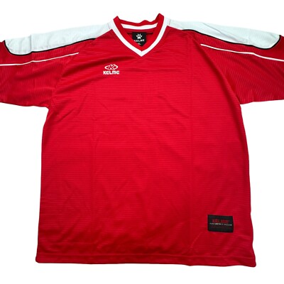 Kelme Soccer Jersey Mens XL Red Striped Performance Short Sleeve Breathe Comfort