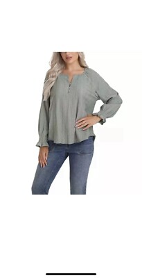 Frye Women's Textured Long Sleeve Peasant Blouse, Sea Green, Large
