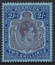 BERMUDA 1942-43 2/-PURPLE AND BLUE KGVI STAMP SHADE KEY TYPES MLH SG.116d   RARE