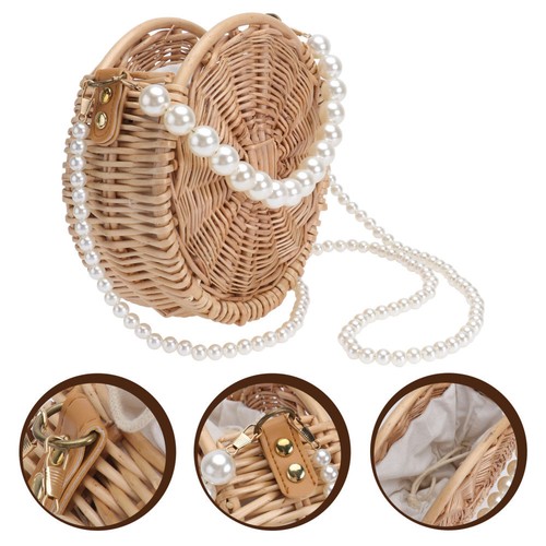 Summer Vacation Shoulder Bags Woven Crossbody Bag Straw Pearl Bag - Picture 8 of 12