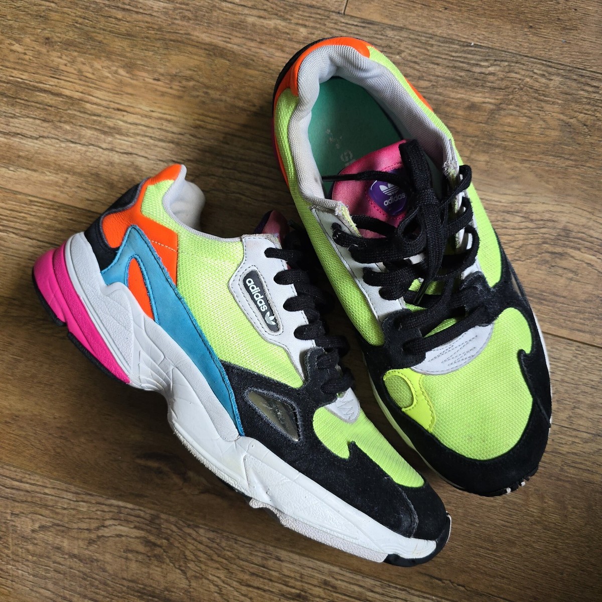 17c adidas falcon trainers Neon Multi Size Colourful lace up